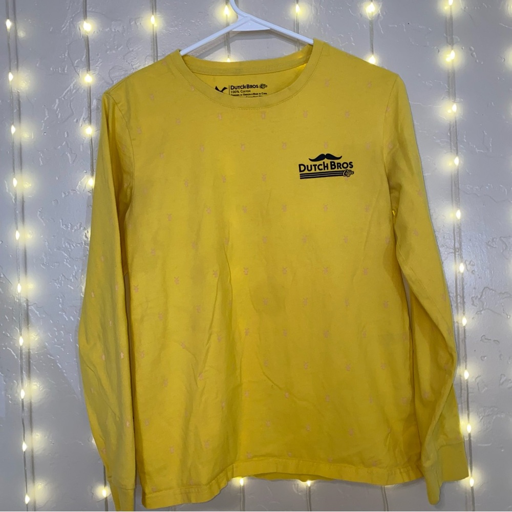 Yellow Long Sleeve Mustache design Dutch Bros Tee